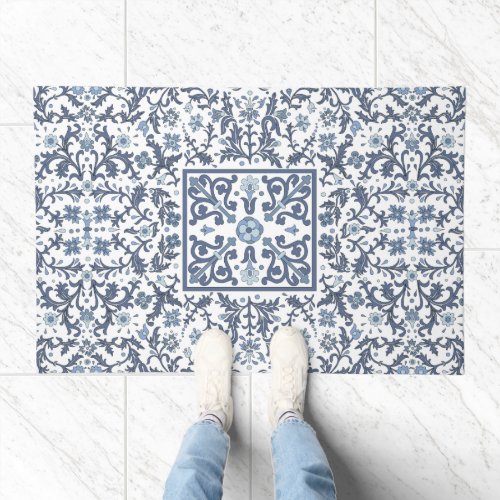 Denim Blue Floral Doormat