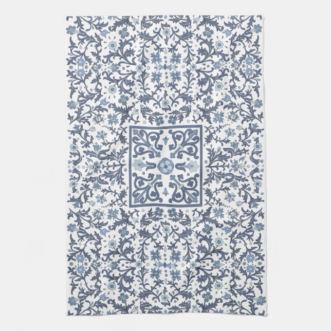 Denim Blue Floral Kitchen Towel (Vertical)
