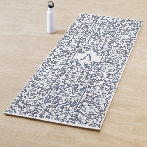 Denim Blue Floral Personalized Yoga Mat