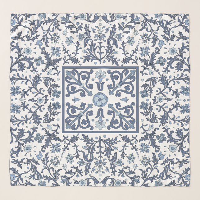 Denim Blue Floral Scarf (Front (Horizontal))