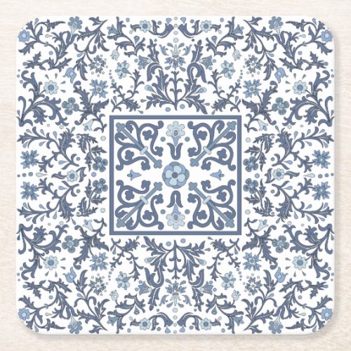 Denim Blue Floral Square Paper Coaster