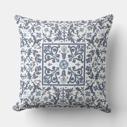 Denim Blue Floral Throw Pillow