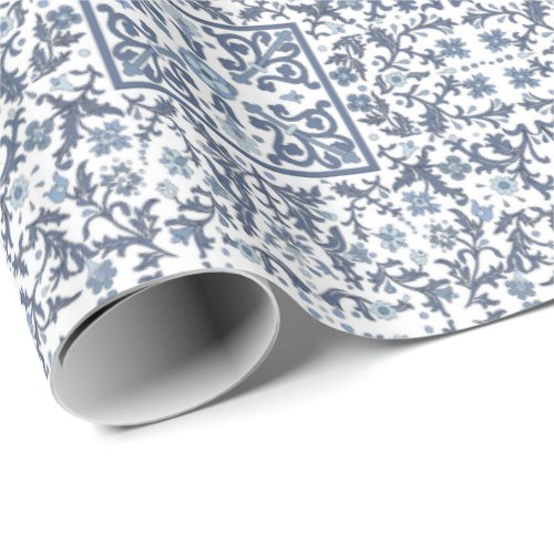 Denim Blue Floral Wrapping Paper