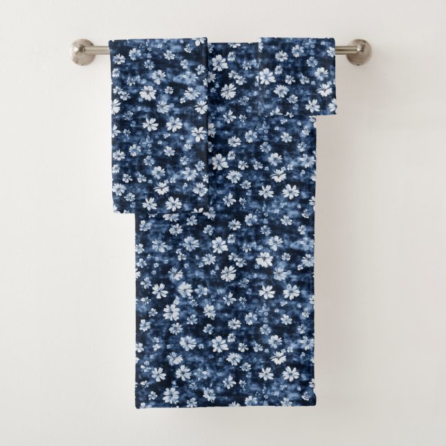Denim Blue Flowers Bath Towel Set (Insitu)