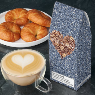 Denim Blue Glitter First Coffee Beans Heart
