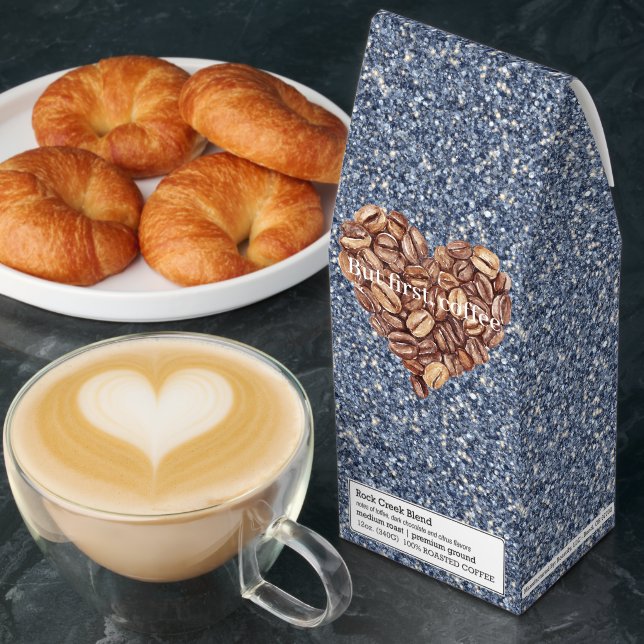 Denim Blue Glitter First Coffee Beans Heart (Breakfast)