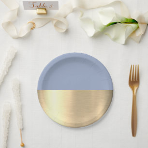 Denim Blue Gold Foil Rustic Faux Paper Plates