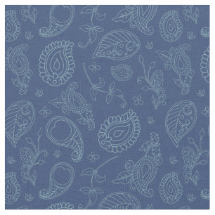 Denim Blue Indian Boho Paisley Print Fabric