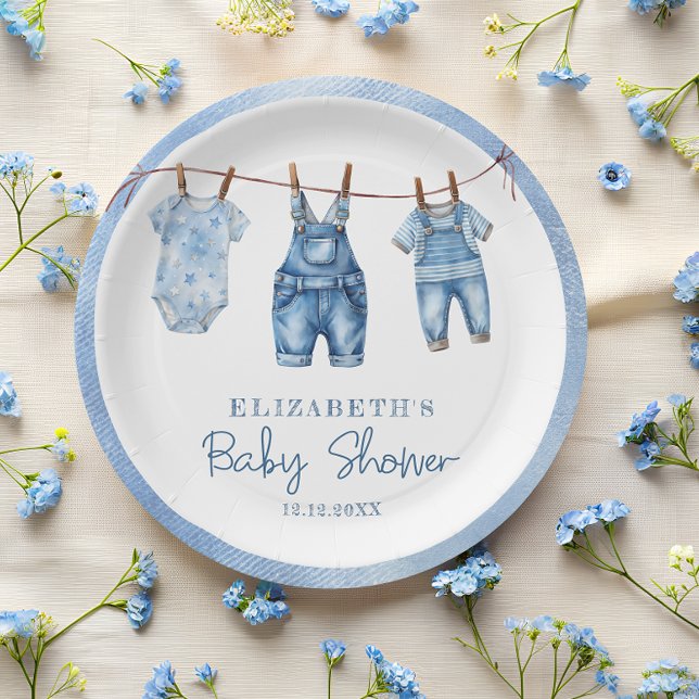 Denim Blue Jean Baby Boy Baby Shower Paper Plates (Creator Uploaded)