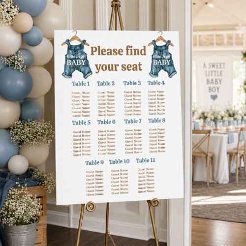 Denim Blue Jean Baby Boy Baby Shower Seating Chart