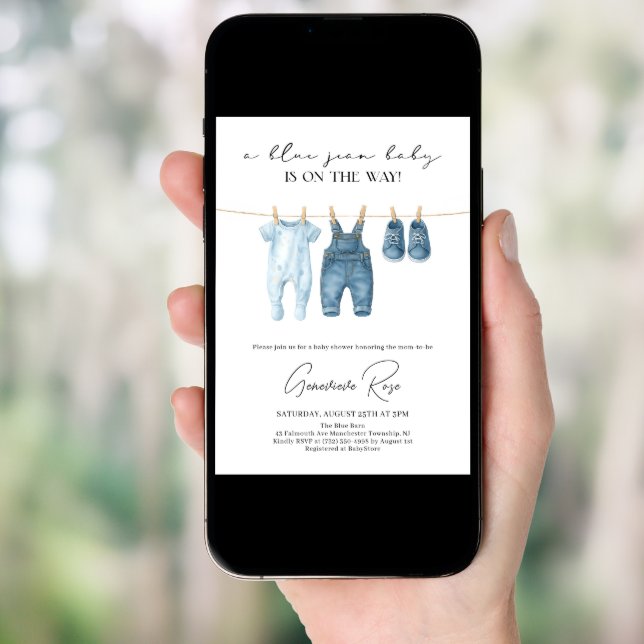 Denim Blue Jean Baby Shower Invitation (Front Digital)