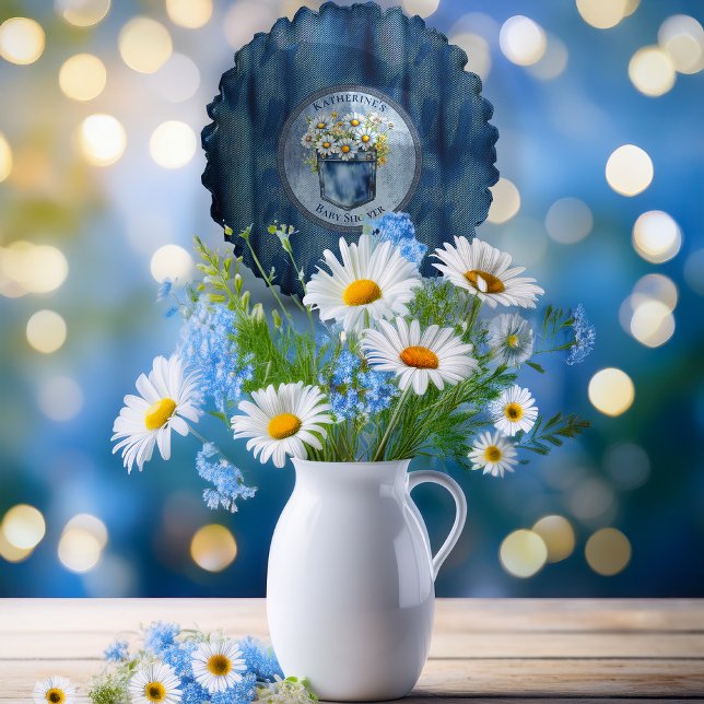 Denim Blue Jean | Daisies Floral Baby Shower Balloon (Blue Jean Pocket Denim and Daisies Baby Shower Balloon)