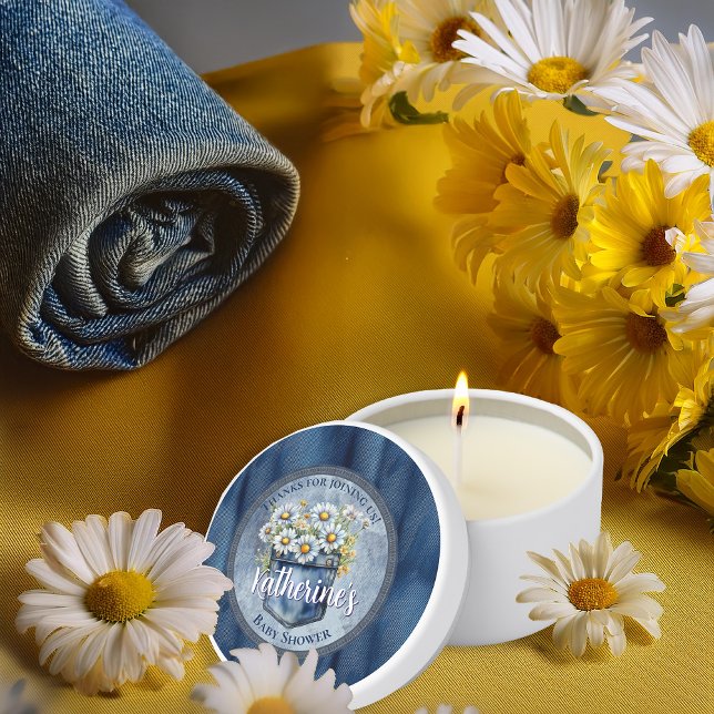 Denim Blue Jean | Daisies Floral Baby Shower Mini Candle Favors (Blue Jean Pocket Denim and Daisies Baby Shower Candle Favors)