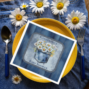 Denim Blue Jean   Daisies Floral Baby Shower Napkins