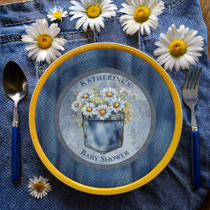 Denim Blue Jean   Daisies Floral Baby Shower Paper Plates