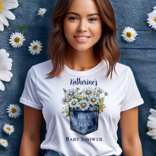 Denim Blue Jean Daisies Floral Baby Shower T-Shirt