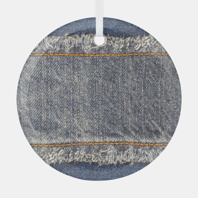 Denim Blue Jeans: Casual Double Patch Glass Ornament (Front)