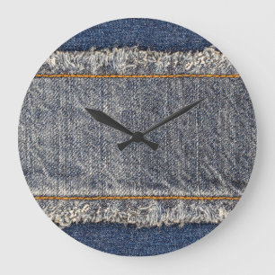 Denim Blue Jeans: Casual Double Patch Large Clock