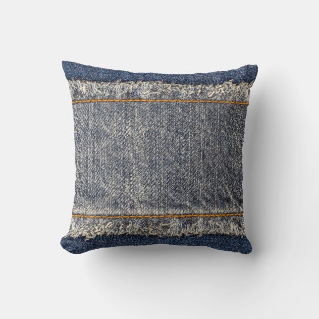 Denim Blue Jeans: Casual Double Patch Throw Pillow (Front)