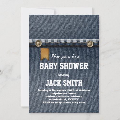 denim blue jeans cowboy western baby shower invitation