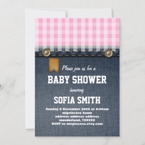 denim blue jeans cowboy western baby shower invitation