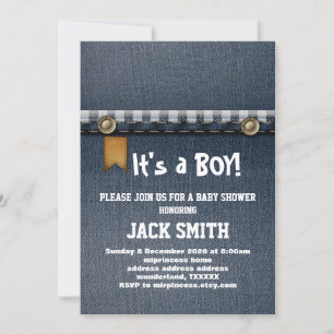 denim, blue jeans, cowboy, western baby shower invitation