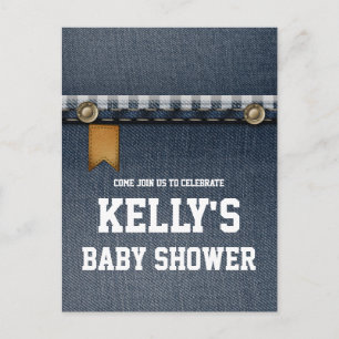 denim, blue jeans, cowboy, western baby shower invitation postcard