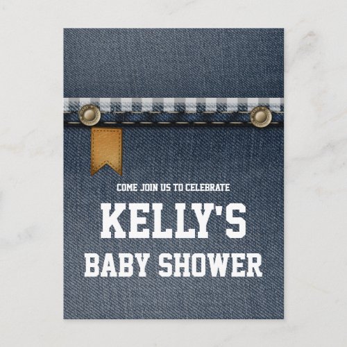 denim blue jeans cowboy western baby shower invitation postcard