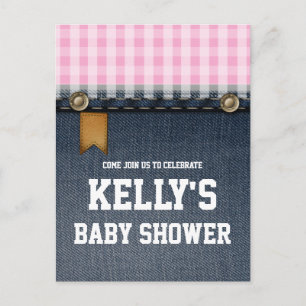 denim, blue jeans, cowboy, western baby shower invitation postcard
