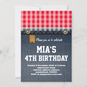 denim, blue jeans, cowgirl, western birthday invitation
