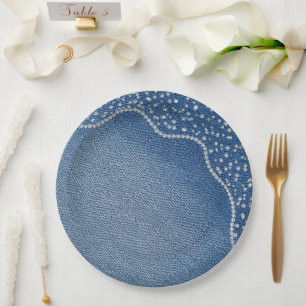 Denim Blue Jeans Diamond Paper Plates