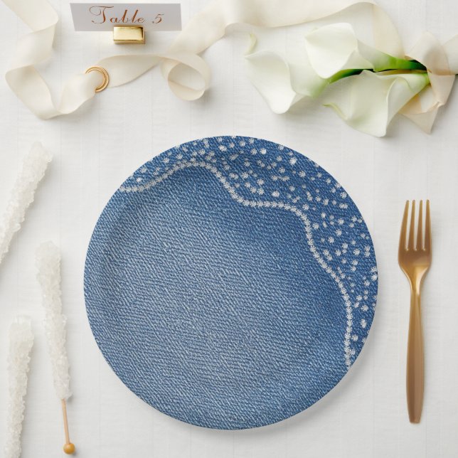 Denim Blue Jeans Diamond  Paper Plates (Wedding)