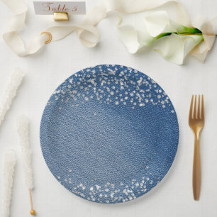 Denim Blue Jeans Diamond Paper Plates