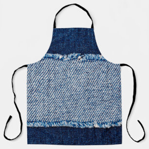 Denim blue jeans fabric frame. Bleached denim fabr Apron