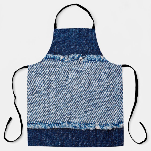 Denim blue jeans fabric frame. Bleached denim fabr Apron (Front)