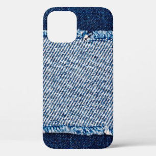 Denim blue jeans fabric frame. Bleached denim fabr iPhone 12 Case