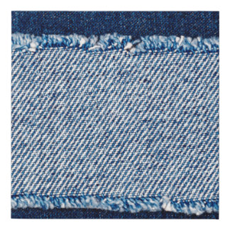 Denim blue jeans fabric frame. Bleached denim fabr Faux Canvas Print