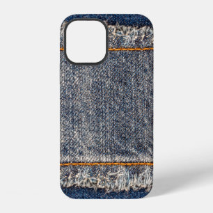 Denim blue jeans fabric frame. Bleached denim fabr iPhone 12 Case