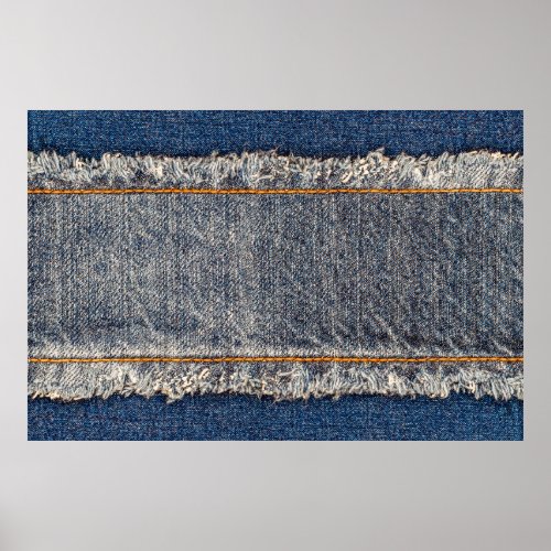 Denim blue jeans fabric frame Bleached denim fabr Poster