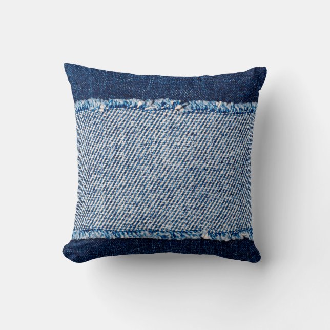 Denim blue jeans fabric frame. Bleached denim fabr Throw Pillow (Front)