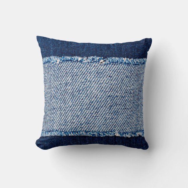 Denim blue jeans fabric frame. Bleached denim fabr Throw Pillow (Front)