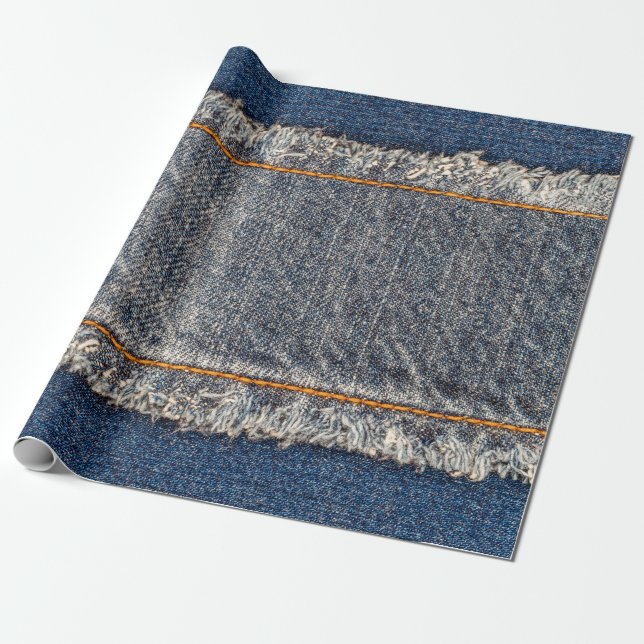 Denim blue jeans fabric frame. Bleached denim fabr Wrapping Paper (Unrolled)