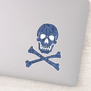 Denim Blue Jeans Style Skull Crossbones Smiling Sticker