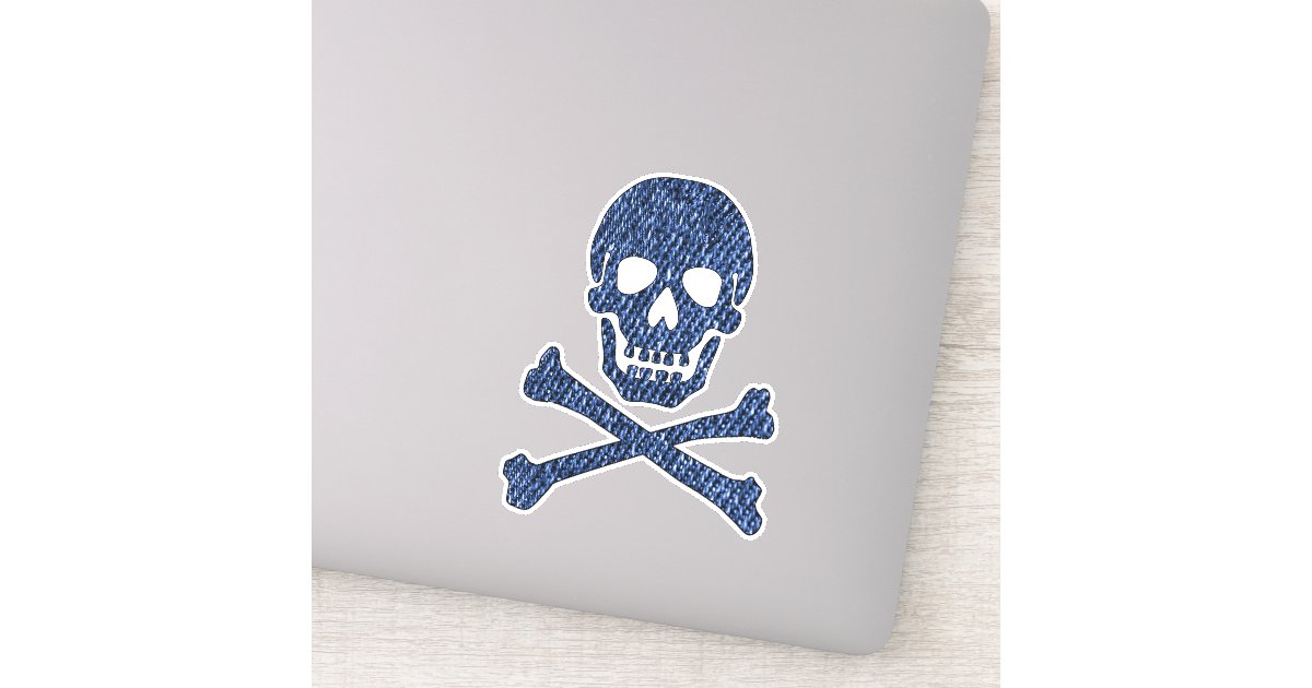 Denim Blue Jeans Style Skull Crossbones Smiling Sticker | Zazzle