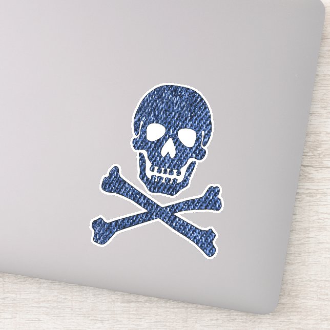 Denim Blue Jeans Style Skull Crossbones Smiling Sticker (Detail)