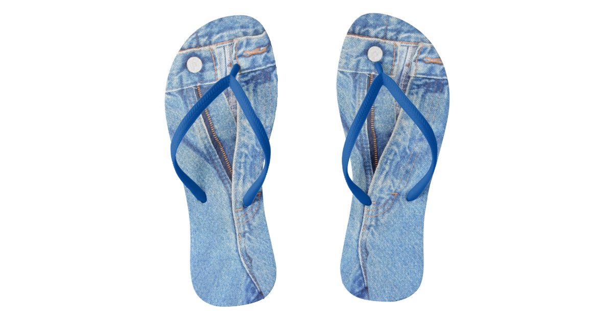 blue denim flip flops