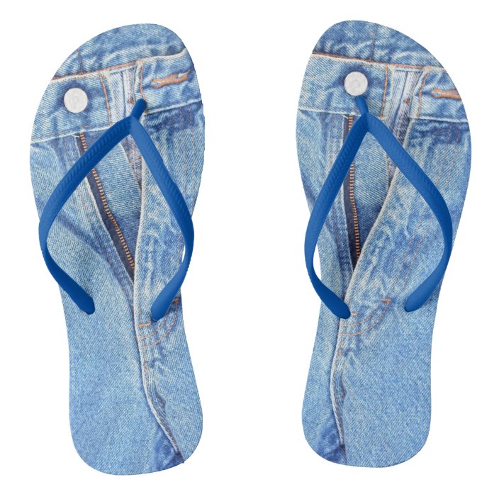 Denim blue jeans zipper flip flops | Zazzle.com