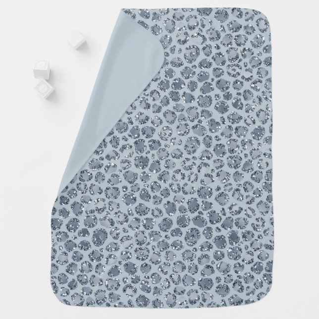 Denim Blue Leopard Print Glitter        Baby Blanket (In Situ)