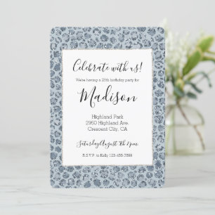 Denim Blue Leopard Print Glitter Invitation