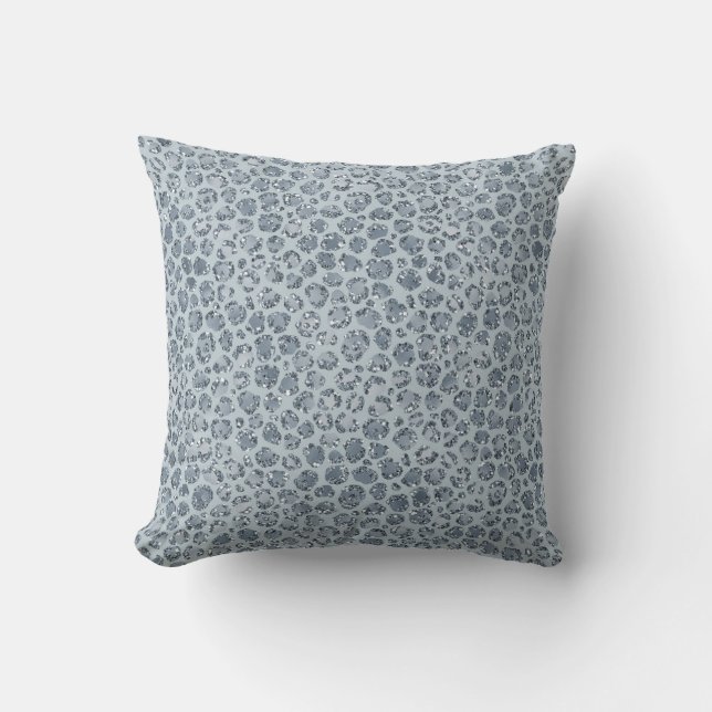 Denim Blue Leopard Print Glitter          Throw Pillow (Front)